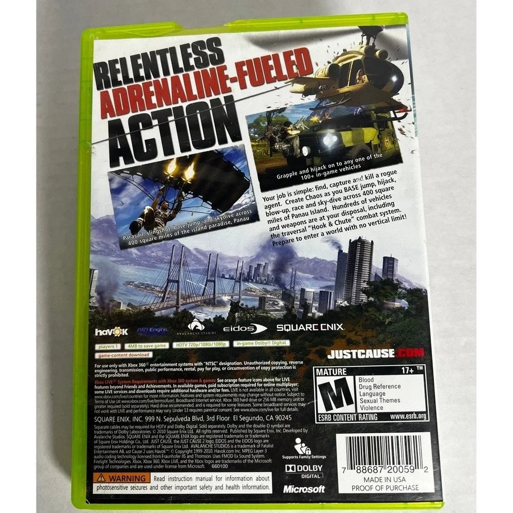 Just Cause 2 Xbox 360 Game Square Enix Eidos Action Adventure Complete CIB